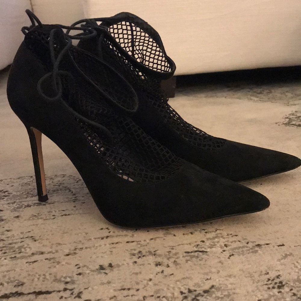 Zara black mesh sock heeled booty size 10